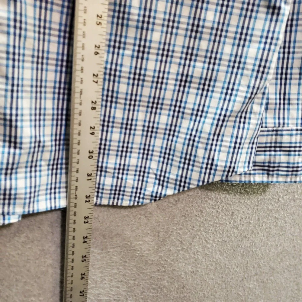 Banana‎ Republic Men Button Up Shirt XL Blue Plaid Long Sleeve Tailored Slim Fit